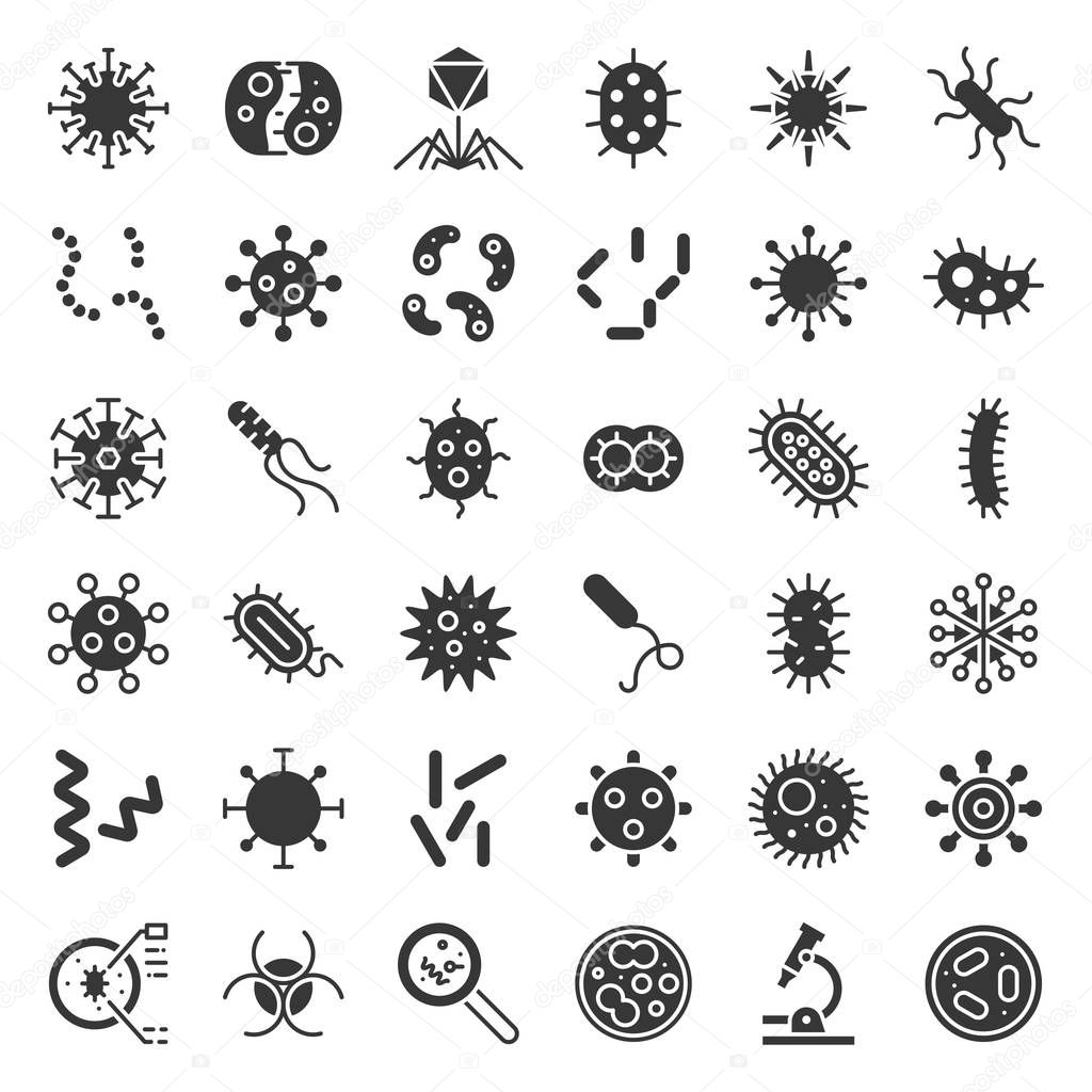 vector illustration of set various bacterium isolated on white background