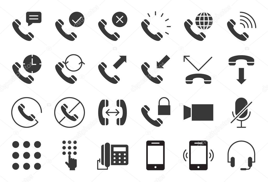 Vector basic phones and call icons set, vector illustration