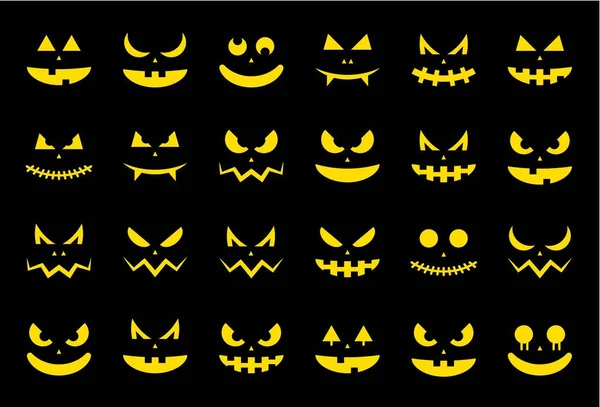 Spooky Halloween Ghost Face Conjunto Iconos Cara Calabaza Diseño Plano — Archivo Imágenes Vectoriales