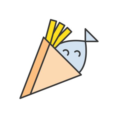 renkli balık ve cips beyaz arka plan üzerinde izole vektör çizim