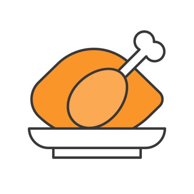 Beyaz arka plan üzerinde izole plaka üzerinde renkli tavuk vektör çizim