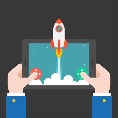 Dijital tablet kullanan adam vektör çizim 