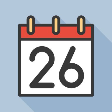 Takvim basit simge vektör çizim ve ayın 26 tarihi ile