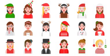 Neşeli Noel cam top koleksiyonu, kardan adam, kar taneleri, yılbaşı ağacı, ev, düz tasarım