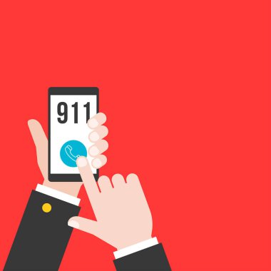 resim arama 911 smartphone üzerinde kırmızı zemin üzerine basarak işadamı kırpılmış