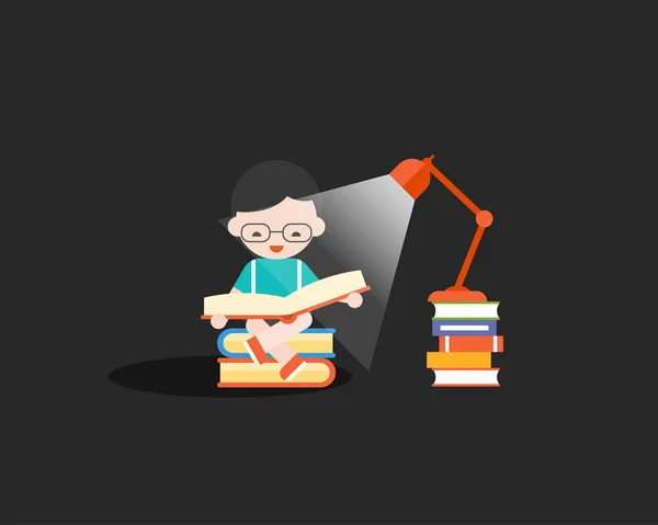 Vector Illustration Boy Reading Book — Stock Vector
