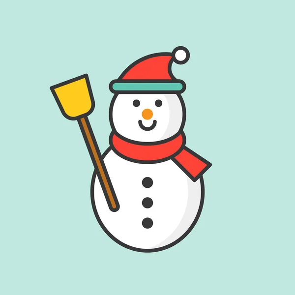 Pupazzo Neve Riempito Icona Contorno Tema Natale — Vettoriale Stock