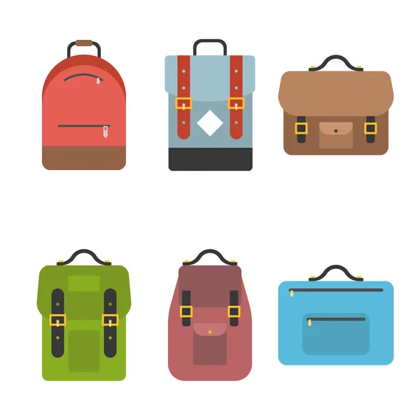 リュックサック バックパック スクール バッグ フラットなデザイン バッグのアイコンが含まれて — ストックベクタ