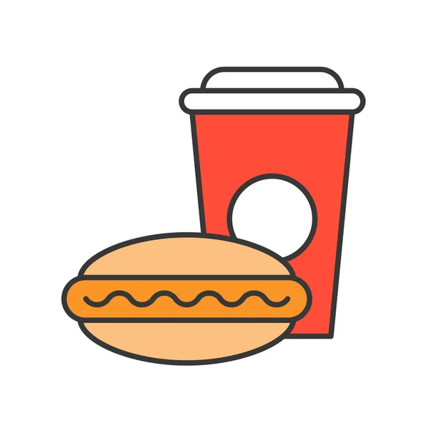 Vektor Illustration Von Farbigem Hot Dog Und Kaffeetasse Isoliert Auf — Stockvektor