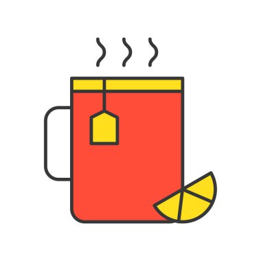 çay bardağı ile beyaz arka plan üzerinde izole limon slice simgesinin vektör çizim