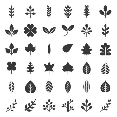 Vektör Icon set içinde düz stil yaprak