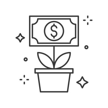 Beyaz, yatırım kavramı izole doları banknot ile potted bitki