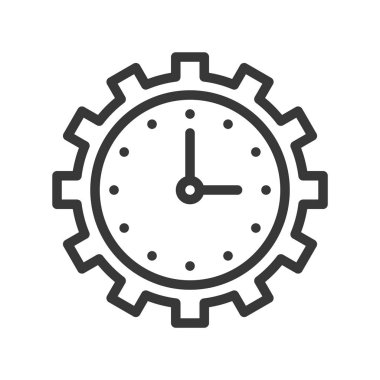 Dişli çark üzerinde beyaz izole siyah yuvarlak saat