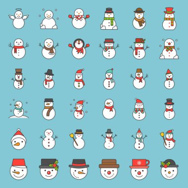 vektör çizim seti ile şenlikli kardan adam 