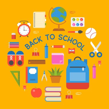 renkli okul donanımları, okul kavramı başa vektör çizim 