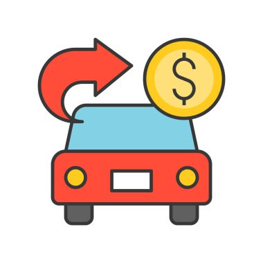 araba ve doları para, vektör çizim basit simgesi