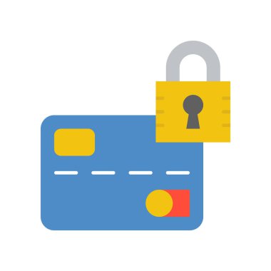 kredi kartı ve kilit, vektör çizim basit simgesi