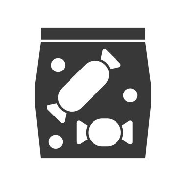 şeker beyaz arka plan üzerinde izole plastik torba simge vektör çizim