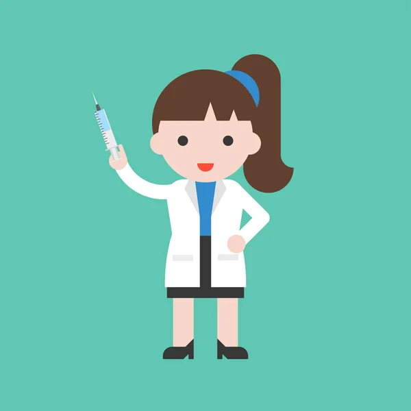 Doctora Con Jeringa Sobre Fondo Verde — Vector de stock