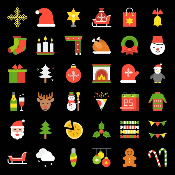 Feliz Natal coleção de bolas de vidro, boneco de neve, flocos de neve, árvore de natal, casa, design plano —  Vetores de Stock