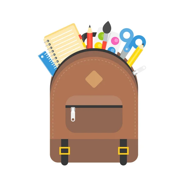 Schulsachen Und Schultasche Zurück Zum Schulthema — Stockvektor
