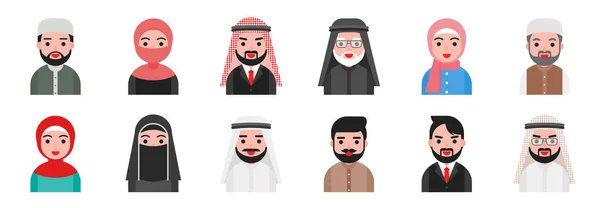 Ilustración Vectorial Iconos Personas Árabes Dibujados Mano Sobre Fondo Blanco — Vector de stock