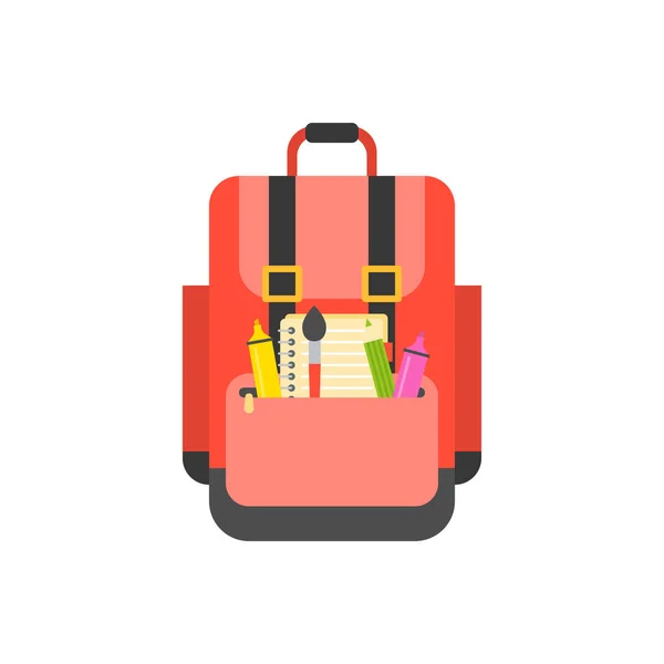 Escuela Icono Bolsa Útiles Escolares Diseño Plano — Vector de stock