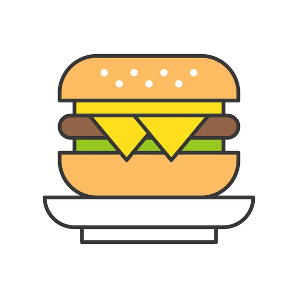 Illustration Vectorielle Hamburger Sur Plaque Icône Isolée Sur Fond Blanc — Image vectorielle
