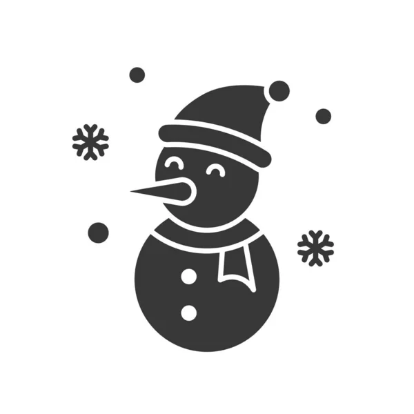 Bonhomme Neige Dans Thème Noël Hiver Style Glyphe — Image vectorielle
