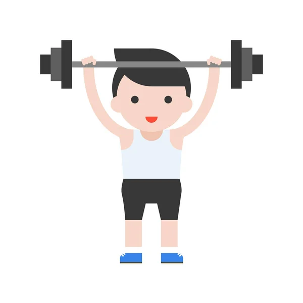 Netter Charakter Gewichtheber Athlet Mit Langhantel Gewichtheben Set Flachen Stil — Stockvektor