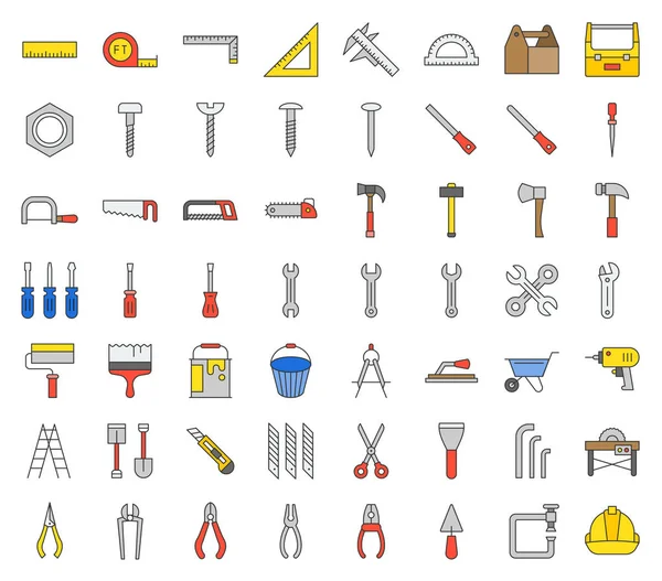 Menuisier Outillage Bricoleur Ensemble Icônes Équipement Conception Glyphe — Image vectorielle