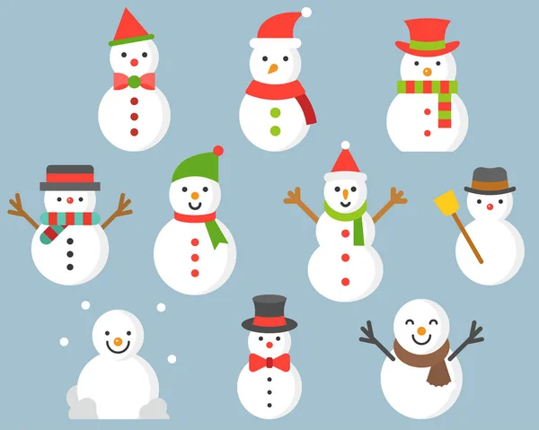 可爱的雪人在各种各样的设计 — 图库矢量图片