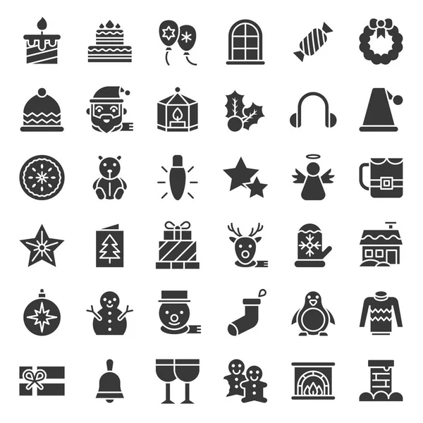 Feliz Navidad Relacionados Conjunto Iconos Icono Glifo — Vector de stock