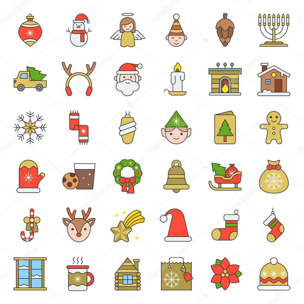 Merry Christmas set 5, Christmas party and decoration concept, filled outline icon editable stroke