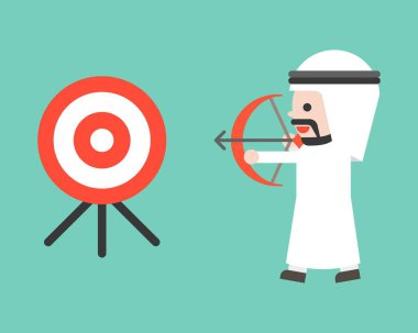 Silah için hedef, düz tasarım iş durumu, düz tasarım yay çizim Arap iş adamı