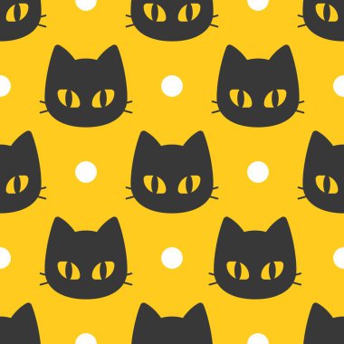 Spooky Halloween sevimli siyah kediler, seamless modeli, tasarım kırpma maskesi ile düz