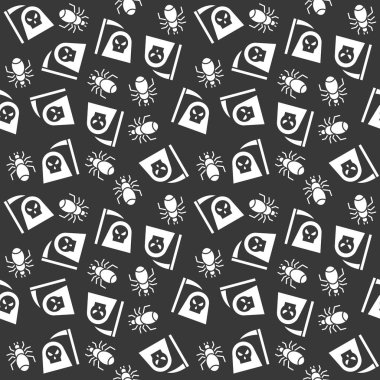 düz tasarım kırpma maskesi ile örümcekler ve Azrail, Spooky Halloween seamless modeli,