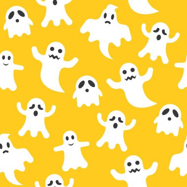 Spooky Halloween hayaletler, Dikişsiz desen tasarım kırpma maskesi ile düz