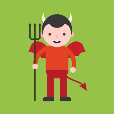 düz tasarım spooky Halloween Tema şeytan ve trident, Cadılar Bayramı Kostüm, çocuklarda