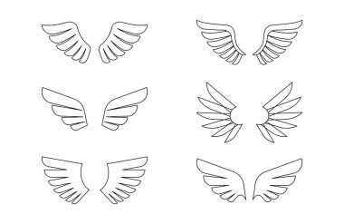 simge seti, beyaz arka plan üzerinde izole kanat anahat