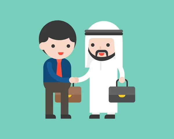 Χαριτωμένο Αραβικά Επιχείρηση Άνθρωπος Χειραψία Επιχείρηση Άνθρωπος Συμφωνία Συνεργασία Επιτυχία — Διανυσματικό Αρχείο
