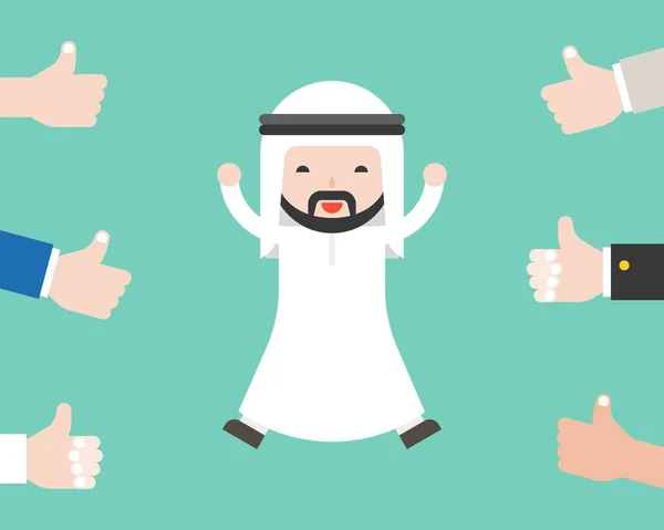 Милий Арабський Бізнесмен Щасливий Тому Люди Великі Пальці Нього Концепція — стоковий вектор