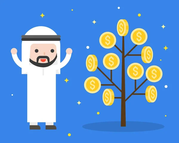 Χαριτωμένο Αραβικά Επιχειρηματίας Ευτυχής Επειδή Εγκαταστάσεων Χρημάτων Κατάσταση Επενδύσεων Των — Διανυσματικό Αρχείο
