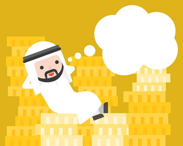 Niedlichen Arabischen Geschäftsmann Legen Sich Auf Haufen Geld Und Leere — Stockvektor