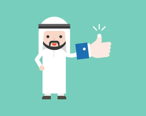 Милий Арабські Бізнесмен Проведення Великі Пальці Вгору Або Знак Його — стоковий вектор