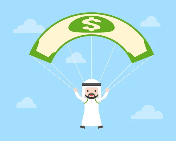 Χαριτωμένο Αραβικά Σαουδική Τύπος Άλμα Αλεξίπτωτο Χρησιμοποιώντας Νομοσχέδιο Δολάριο Στον — Διανυσματικό Αρχείο