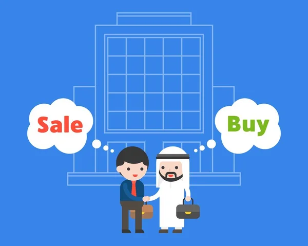 Arab Saudi Businessman Shaking Hand Businessman Building Background Real Estate — Stock Vector