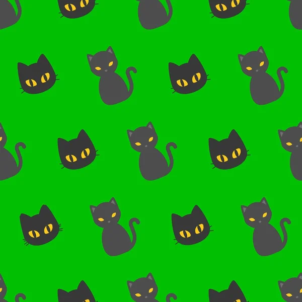 Черные Кошки Жуткий Хэллоуин Бесшовный Узор Плоский Дизайн Обрезкой Маски — стоковый вектор