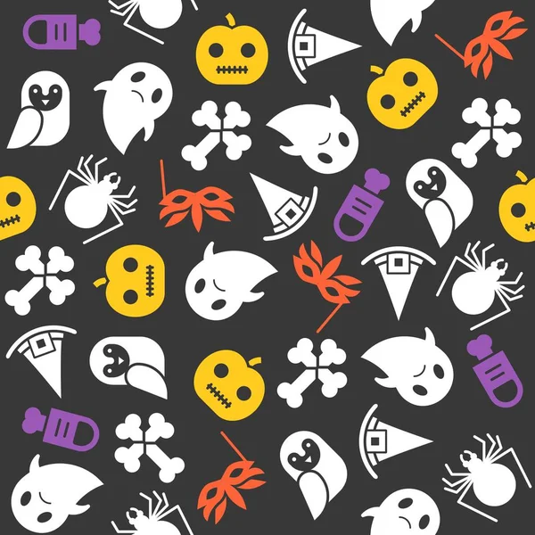 Spooky Halloween Patrón Sin Costuras Diseño Plano Con Máscara Recorte — Vector de stock