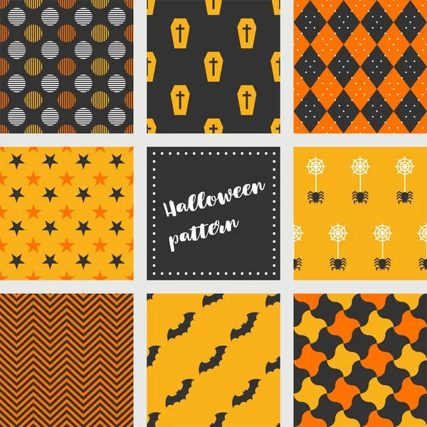 Conjunto Patrón Sin Costura Halloween Vector Diseño Plano — Archivo Imágenes Vectoriales